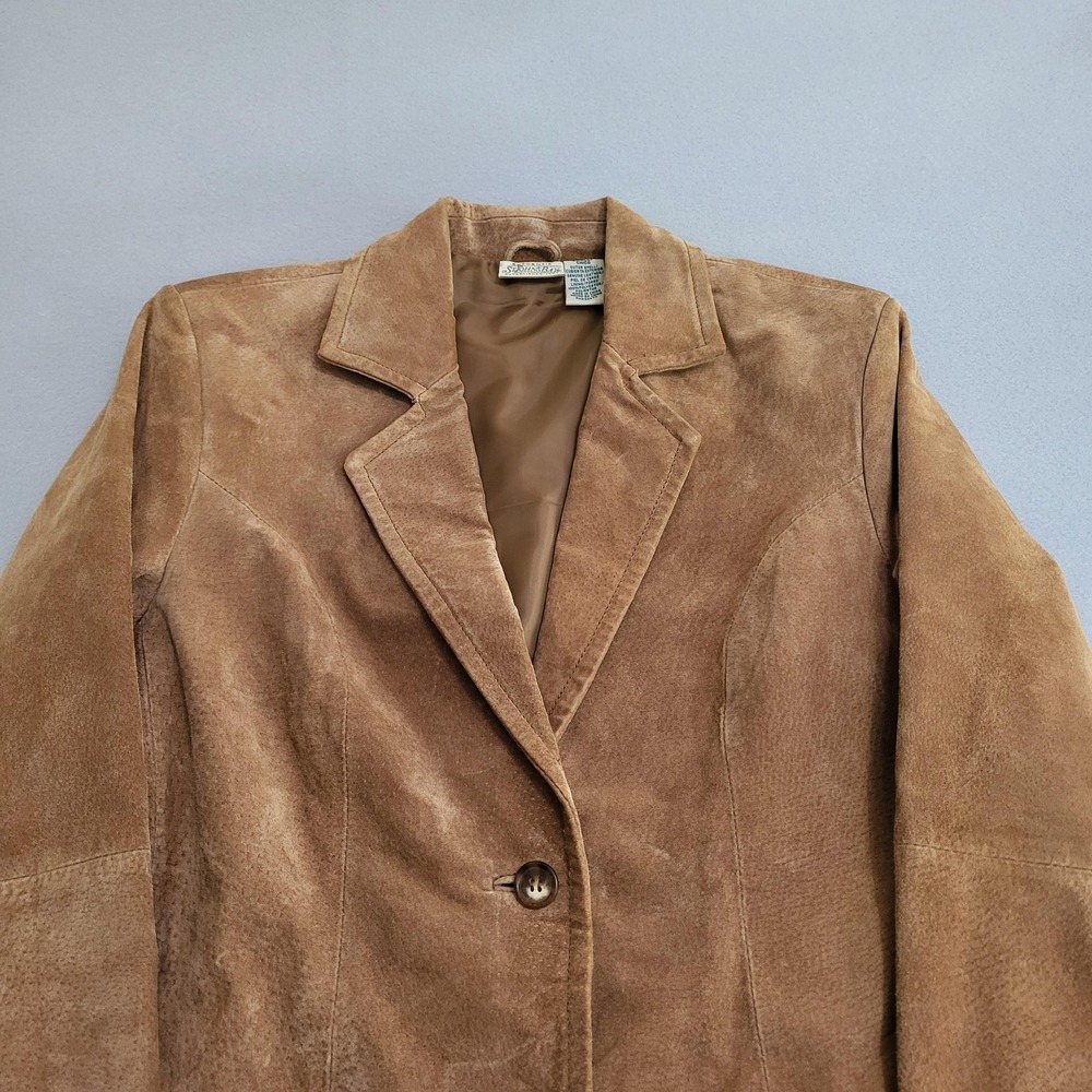 VTG St. Johns Bay Brown Suede Genuine Leather 2 Button Blazer Jacket Womens S - Picture 2 of 10